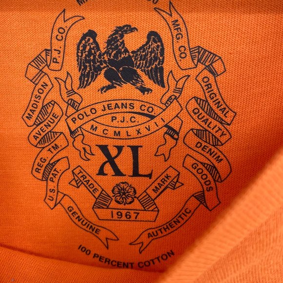 RALPH LAUREN Polo Jeans Co. 1967 Winged Foot Short Sleeve Orange T-Shirt Size XL - Picture 12 of 16